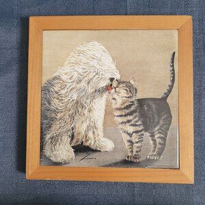 Vintage 1987 Lowell Herrero Framed Print Of Cats & Dogs